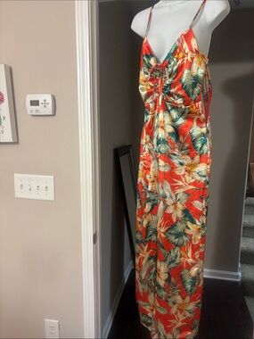 Haute Monde Orange Tropical Floral Maxi Jumpsuit
